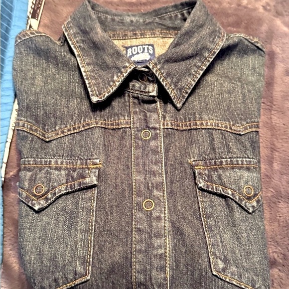 👕💙 Vintage ROOTS Authentic Demin Jean Shirt with Push Buttons - size XL👕💙 - Picture 10 of 16